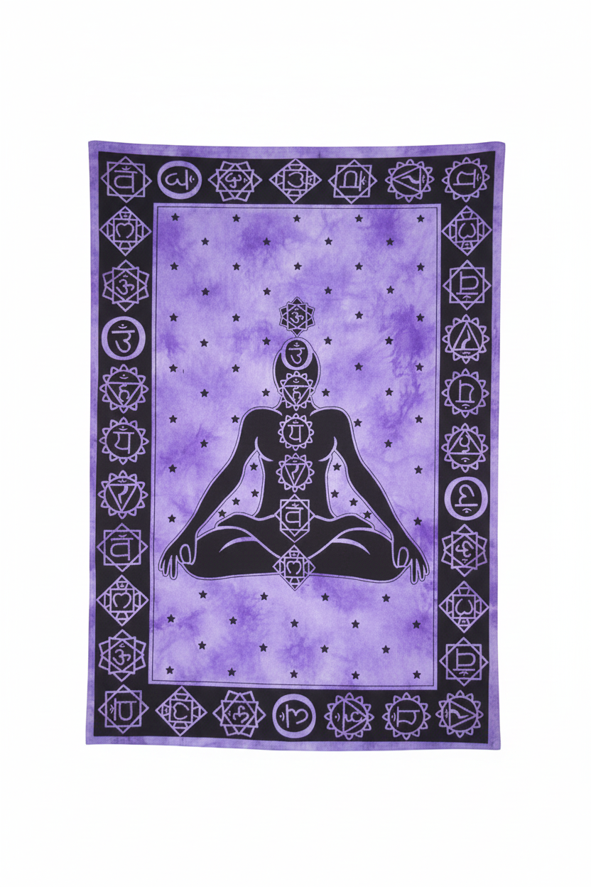 Tenture Chakras Méditation Violette . 1m20/2m20.