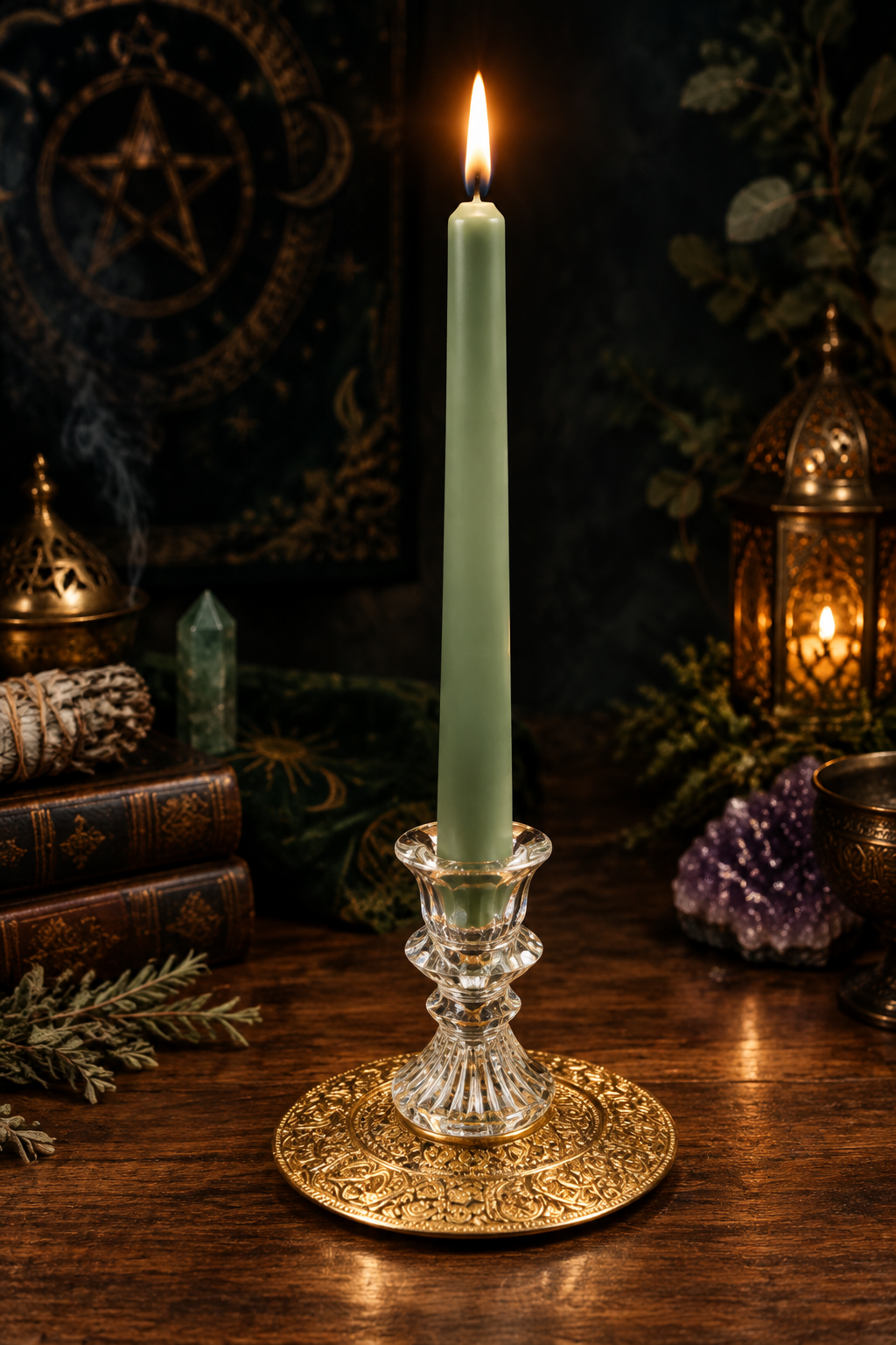 Chandelle Ésotérique Verte — Flamme d'Abondance