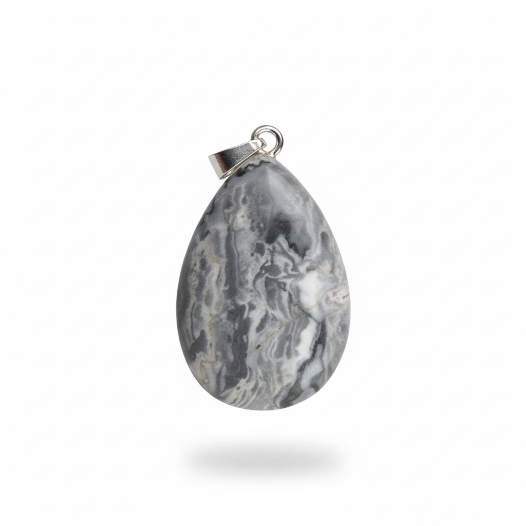 Pendentif Agate Grise – Pierre Naturelle Goutte