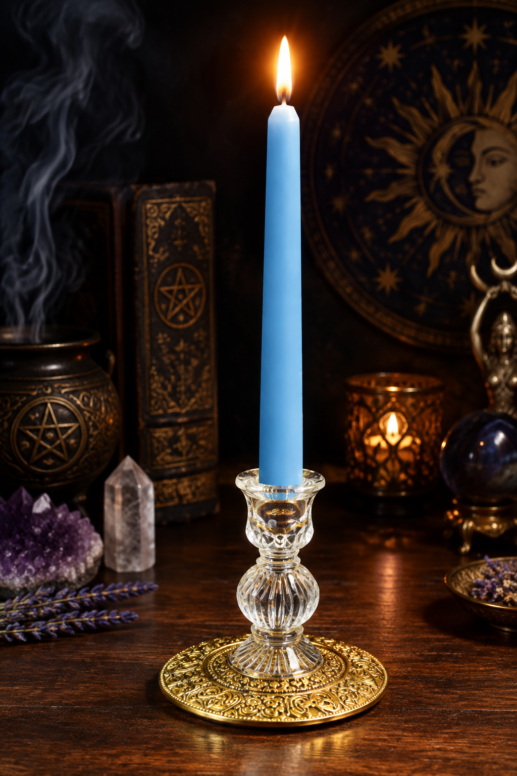 Chandelle Ésotérique Bleu Ciel — Flamme de Paix