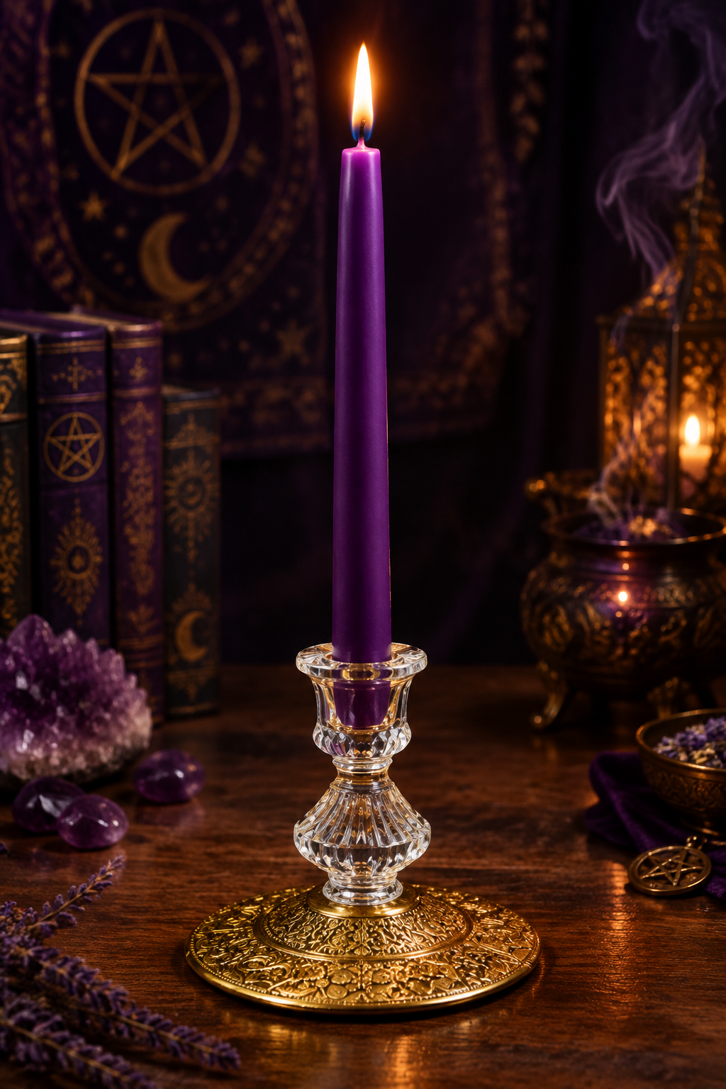 Chandelle Ésotérique Violette — Flamme Mystique